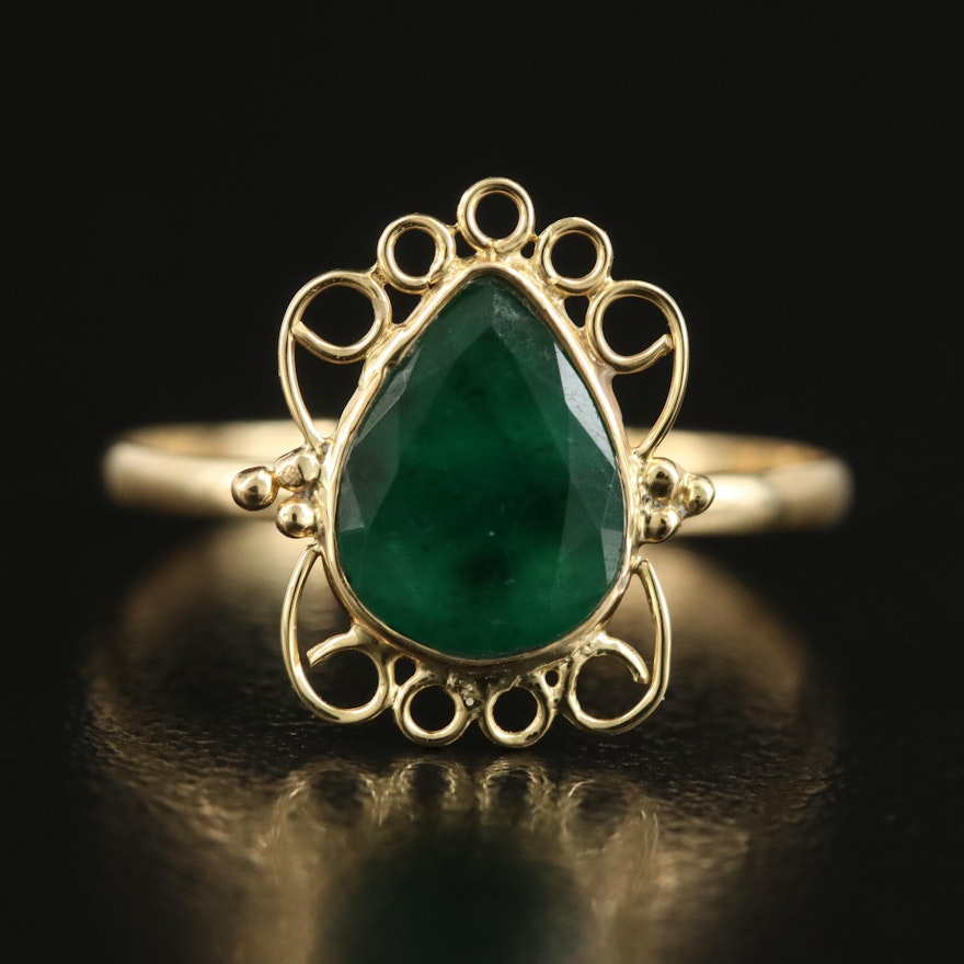 14K Emerald Teardrop Ring