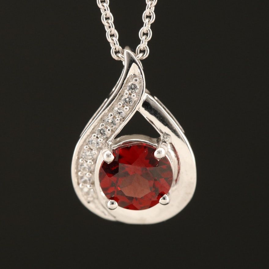 Sterling, Garnet and Sapphire Drop Pendant Necklace
