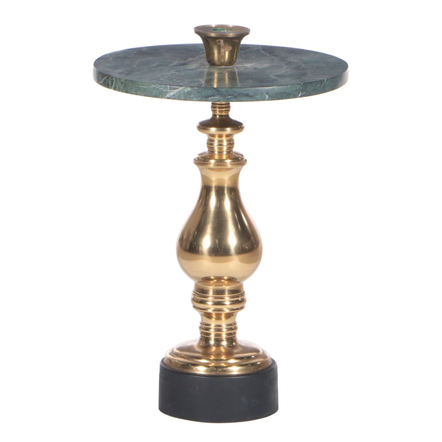 Brass and Green Marble Side Table with Candle Holder