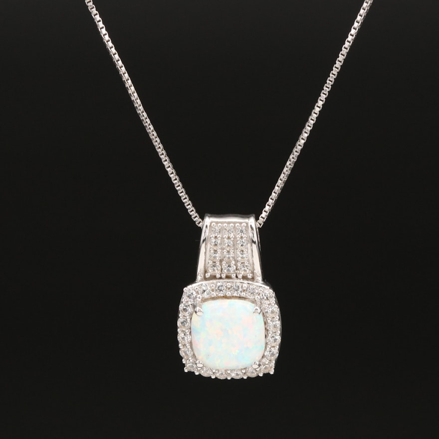 Sterling Opal and Topaz Pendant Necklace