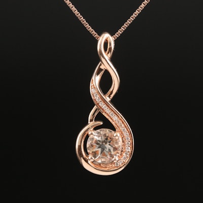 Sterling Morganite and Cubic Zirconia Pendant Necklace