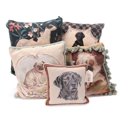 handmade Needlepoint Black Lab, Pug, Greyhound and Spaniel Accent Pillows
