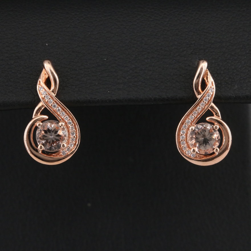 Sterling Morganite and Cubic Zirconia Stud Earrings