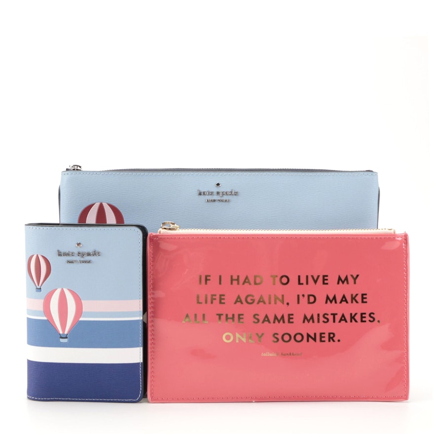 Kate Spade Up, Up and Away Zip Pouch, Passport Case with Same Mistakes Pouch