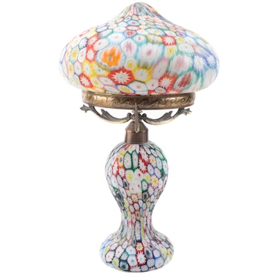 Murano Millefiori Blown Art Glass Table Lamp Base and Shade, Mid-20th Century