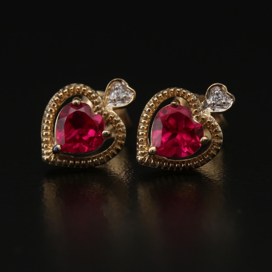 Sterling Ruby and Cubic Zirconia Heart Earrings
