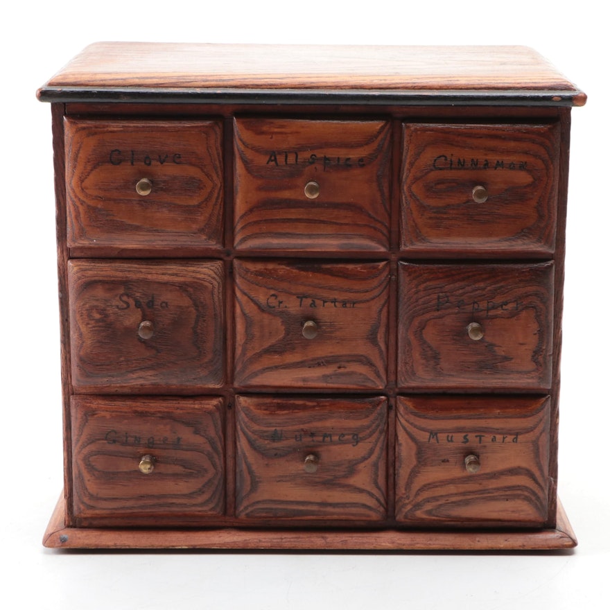 Oak Nine-Drawer Spice Cabinet, Early to Mid-20th Century