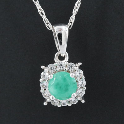Sterling Emerald and Topaz Halo Pendant Necklace