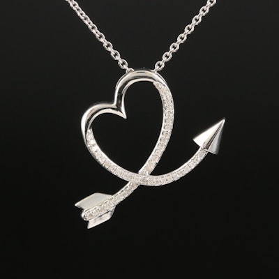 Sterling Diamond Arrow Heart Pendant Necklace