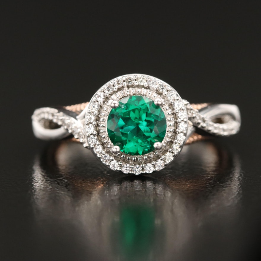 Sterling Emerald, Topaz and Diamond Ring with 10K Rose Gold Accent