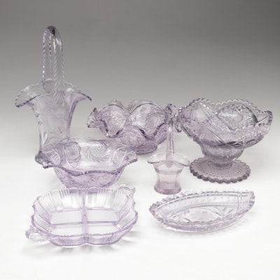 EAPG Bowls with Other Sun Purple Glass Tableware, Early to Mid 20th Century