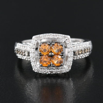 10K Orange Sapphire and Diamond Ring