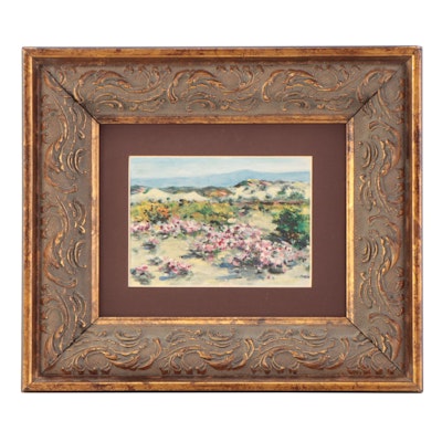 Landscape Oil Painting of Field With Flowers, Late 20th Century