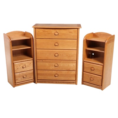 Stanley Three-Piece Oak Chest of Drawers and Bookcase Nightstands