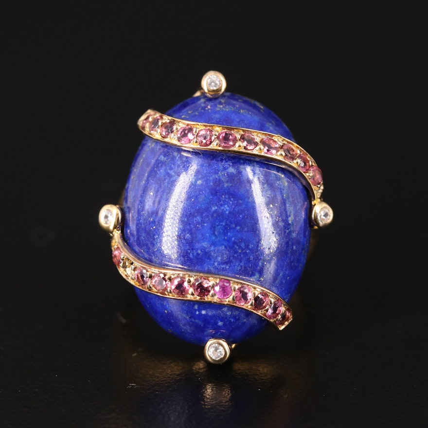 Sterling Lapis Lazuli, Garnet and White Zircon Ring