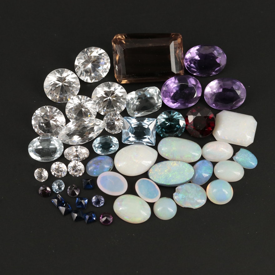 Loose Gemstones Selection with Opal, Amethyst and Smoky Quartz