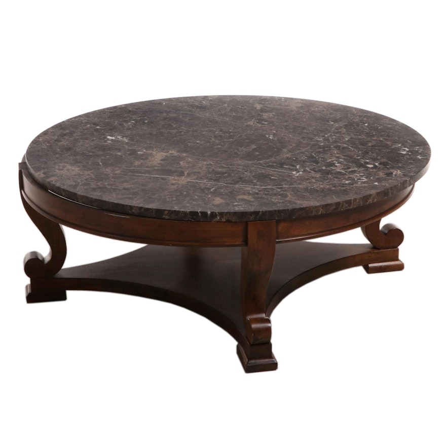 French Restauration Style Round Coffee Table with Marble