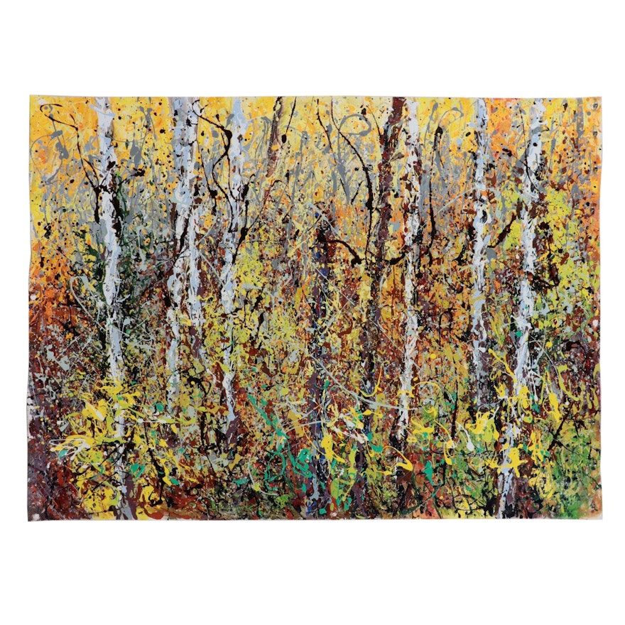 Large-Scale Abstract Oil Painting of Birch Trees