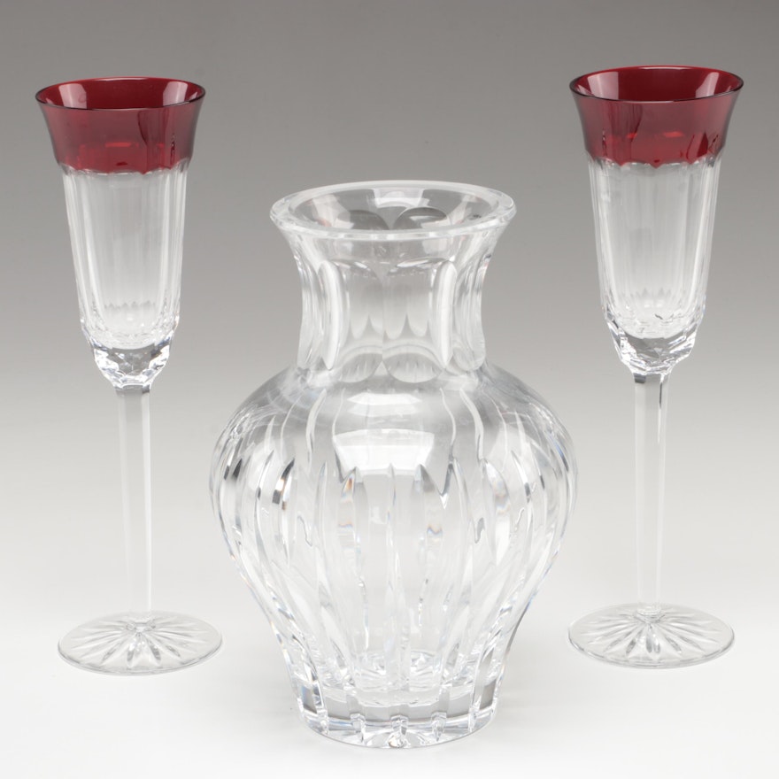 Waterford Crystal "Simply Red" Champagne Fluted with Marquis by Waterford Vase