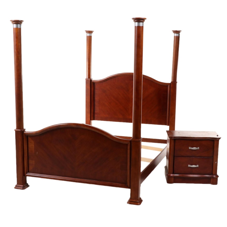 Thomasville "Vignettes" Cherry-Veneered Queen Size Four-Post Bed and Nightstand