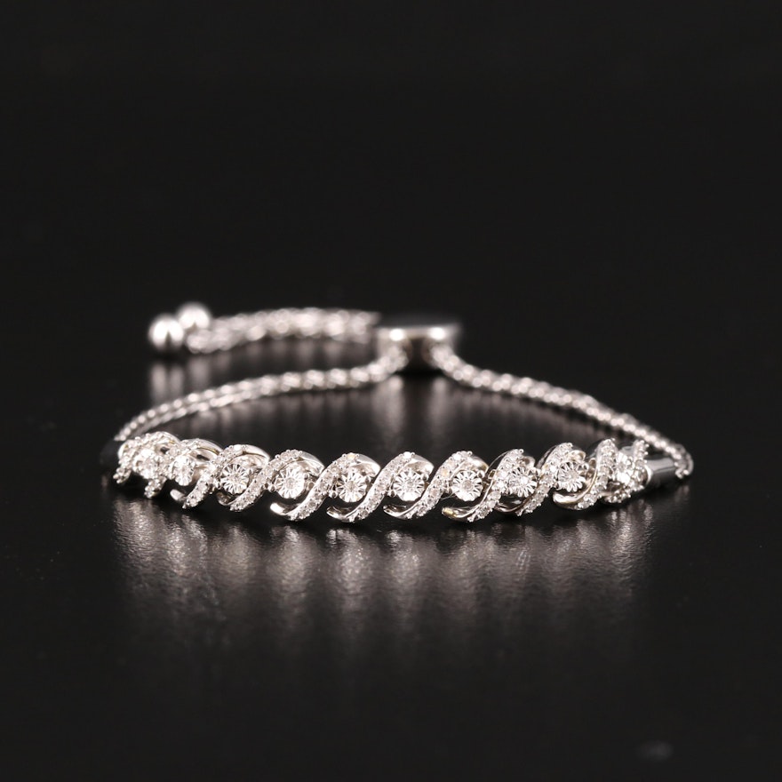 Sterling Diamond Bolo Bracelet