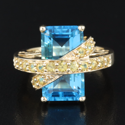 10K Topaz and Sapphire High Low Ring