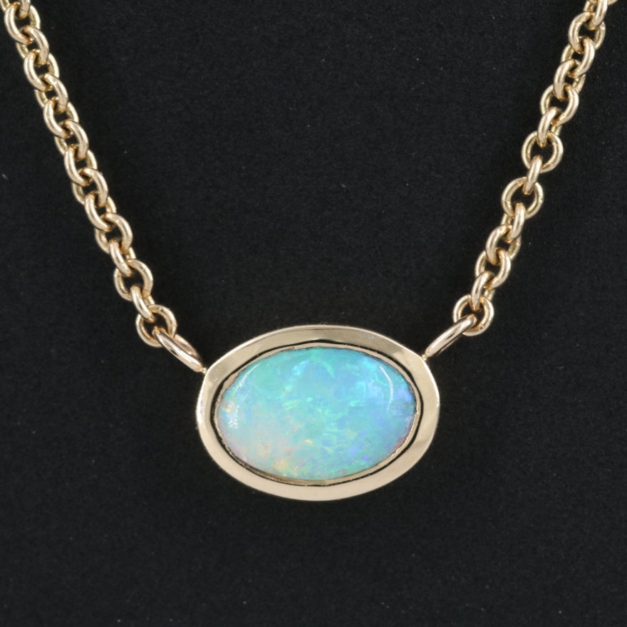 14K Bezel Set Opal Necklace
