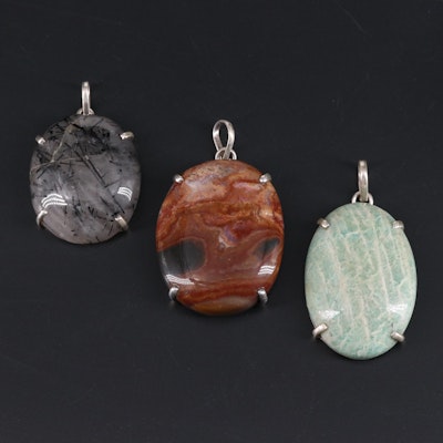 Sterling Silver Pendant Collection Including Amazonite and Quartz and Jasper