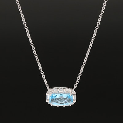 Sterling Swiss Blue Topaz and White Sapphire Pendant Necklace
