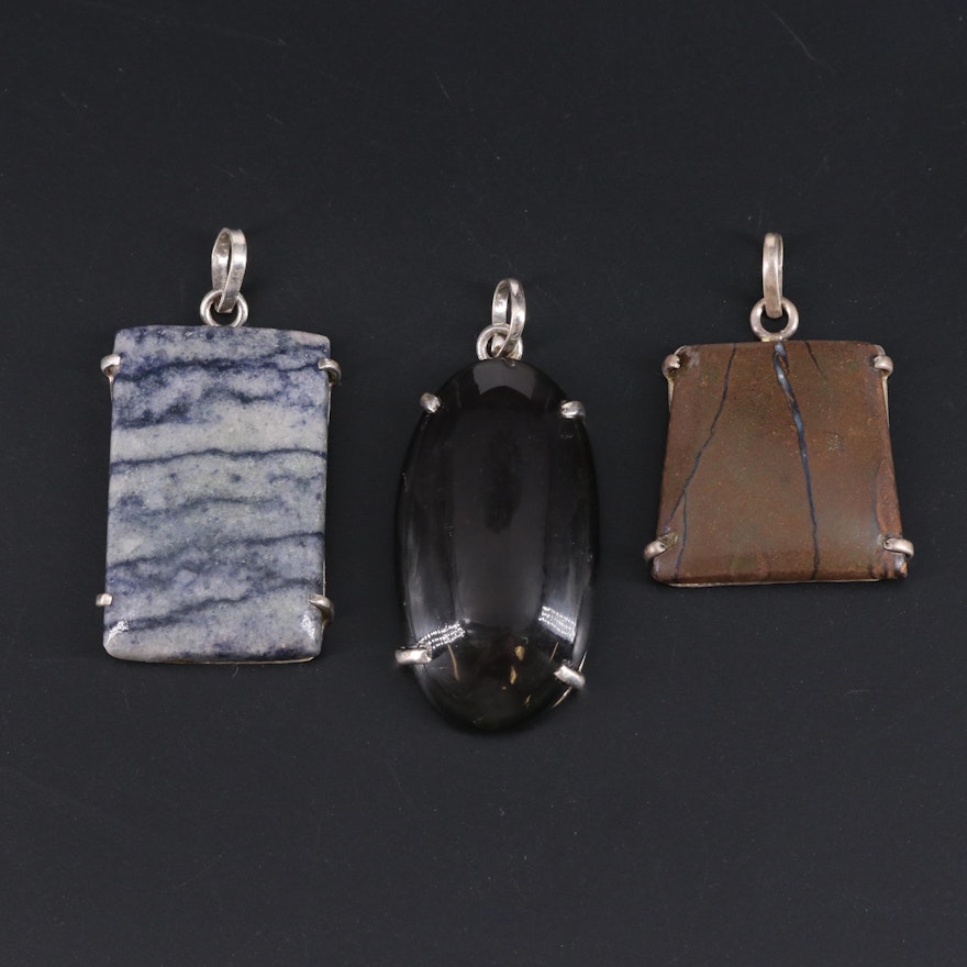 Sterling Silver Pendant Collection Including Sodalite and Serpentine