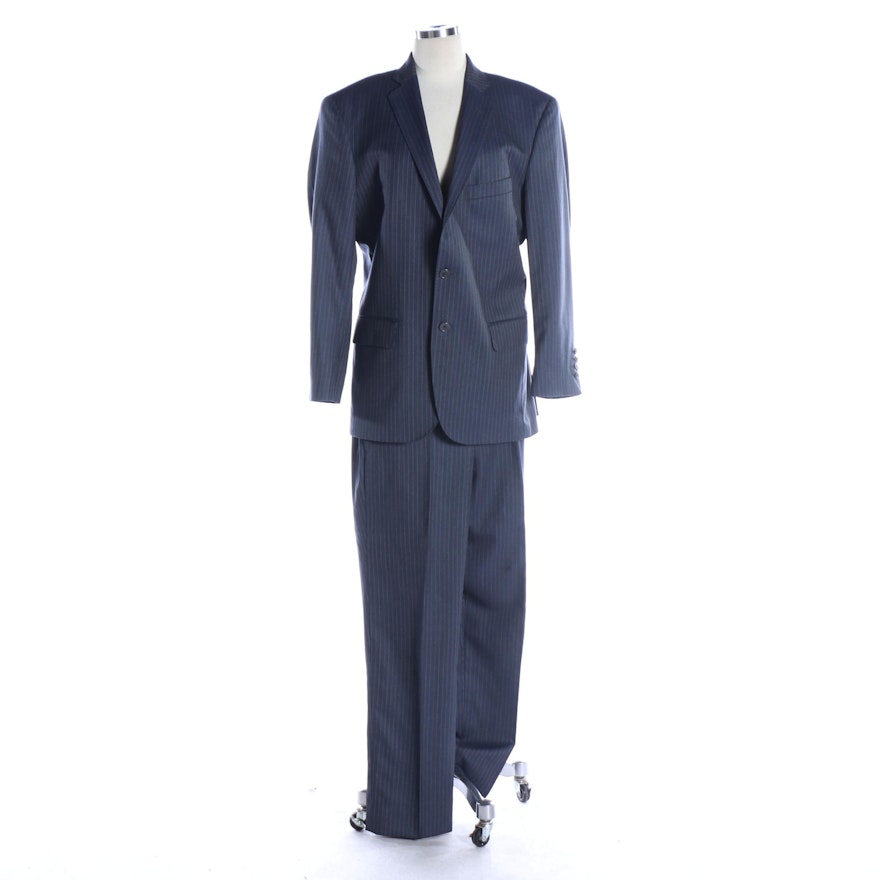 Men's Custom Two-Piece Suit in Grey/Blue Striped Wool