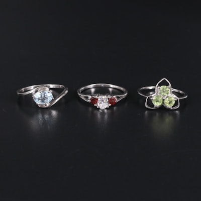 Sterling Silver Ring Trio Including Cubic Zirconia and Peridot