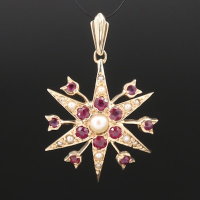 9K Ruby and Seed Pearl Star Pendant