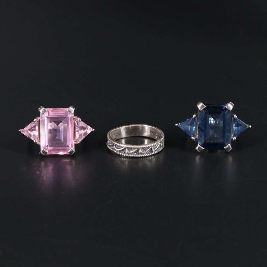 Sterling Silver Ring Trio Including Sapphire