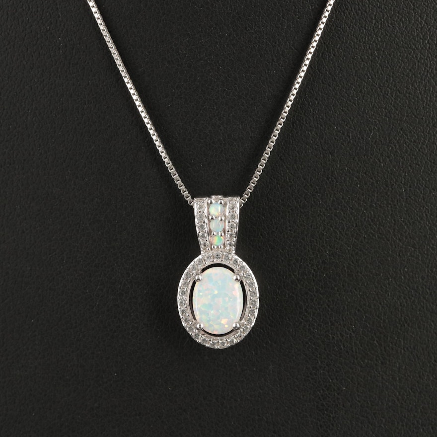 Sterling Lab Grown Opal and White Sapphire Necklace