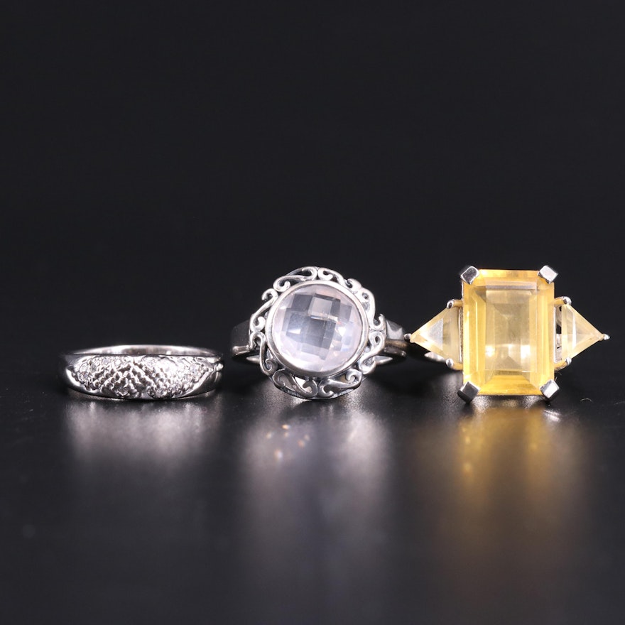 Sterling Silver Ring Collection Including Quartz