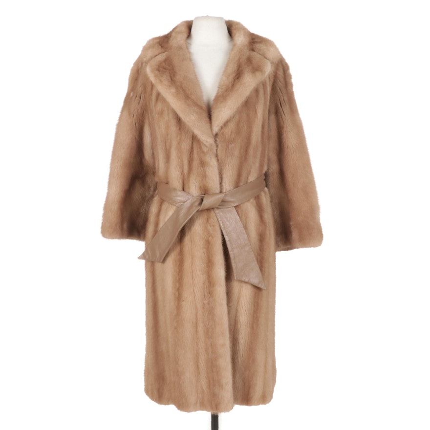 Pastel Mink Fur Swing Coat with Tie Belt from The Evans Collection