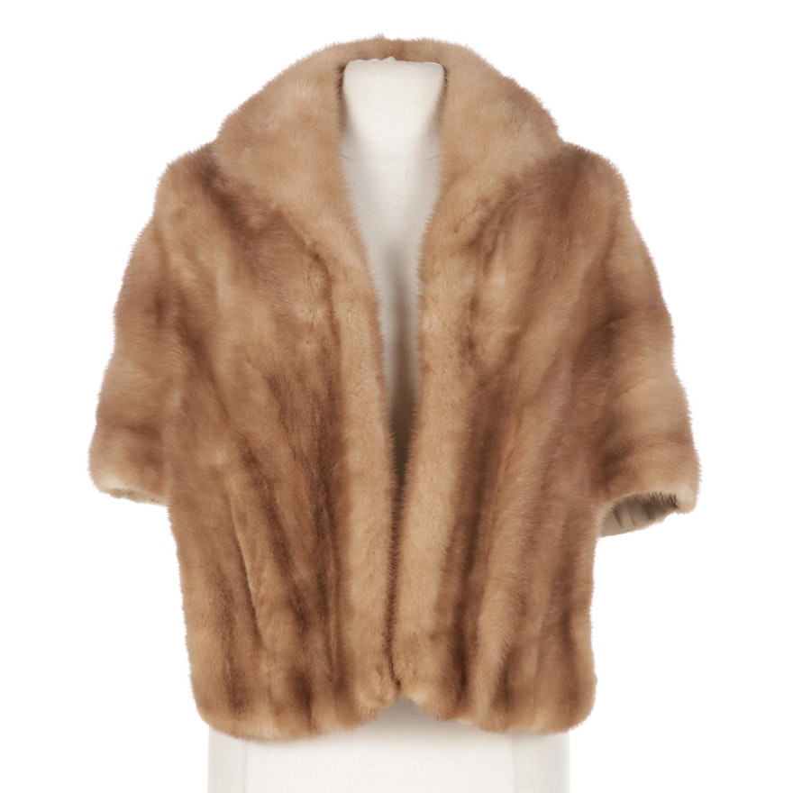 Pastel Mink Fur Open-Front Stole with Pockets, Mid-20th Century
