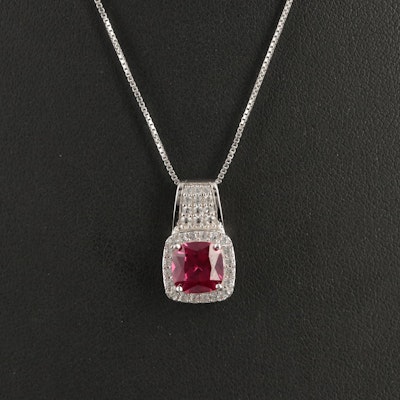 Sterling Ruby and White Sapphire Pendant Necklace