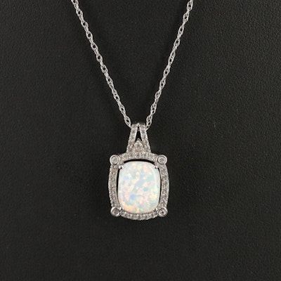 Sterling Opal and White Sapphire Pendant Necklace