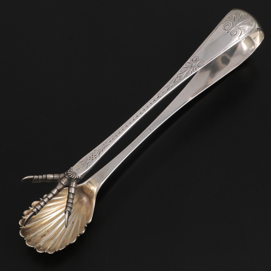 George Webb Chased Coin Silver Tongs, Late 19th Century