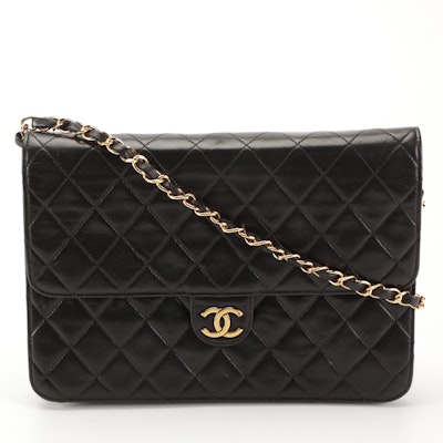 Chanel Classic Medium Flap Handbag in Black Quilted Lambskin Leather