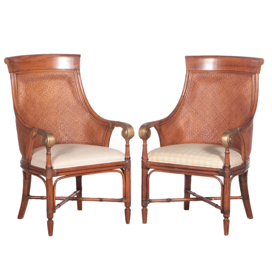 Pair of Drexel Heritage Classical Style Parcel-Gilt Hardwood and Woven Armchairs