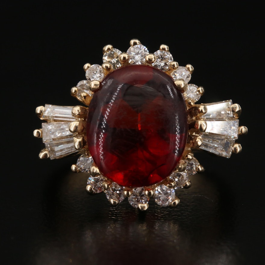 14K Garnet and Glass Triplet and Diamond Ring