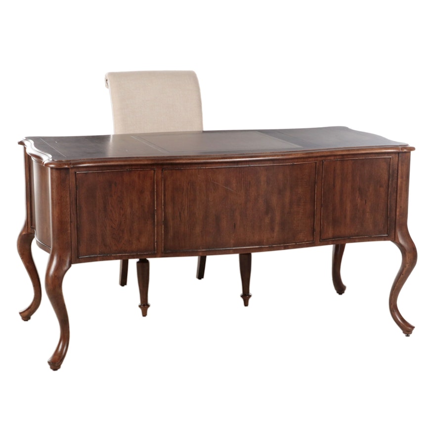 Kaiser Furniture, Walnut Finished Desk and Armchair in Linen