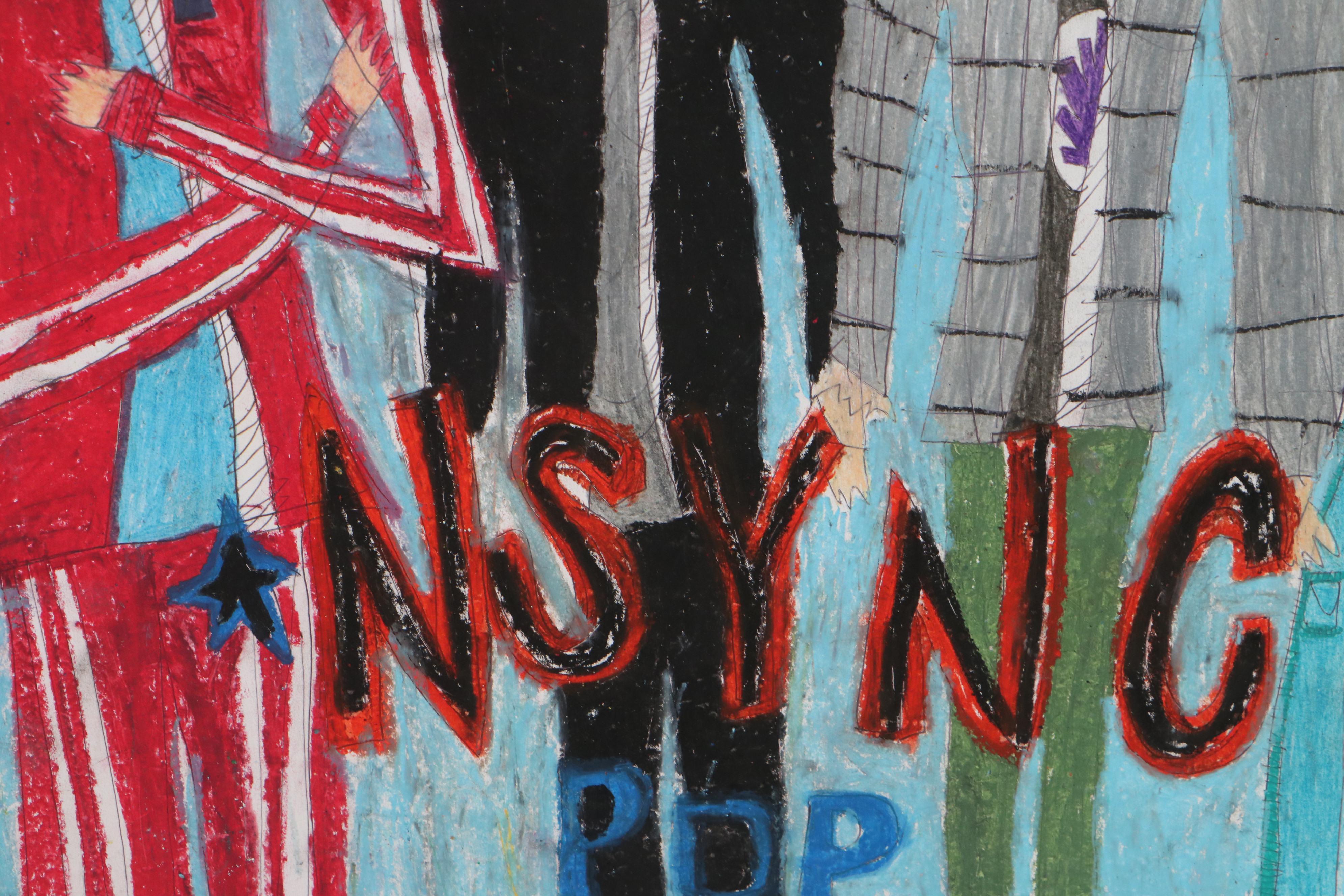 Charlie Wallace Outsider Art Pastel Drawing of NSYNC EBTH