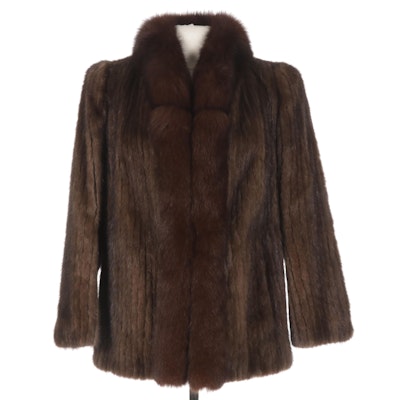 Corded Mink Fur Jacket with Fox Fur Tuxedo Collar