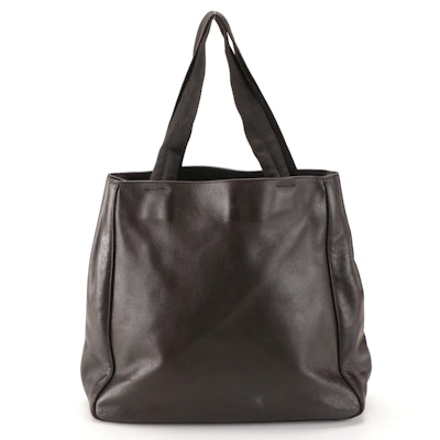 Prada Shoulder Tote Bag in Dark Brown Calfskin Leather
