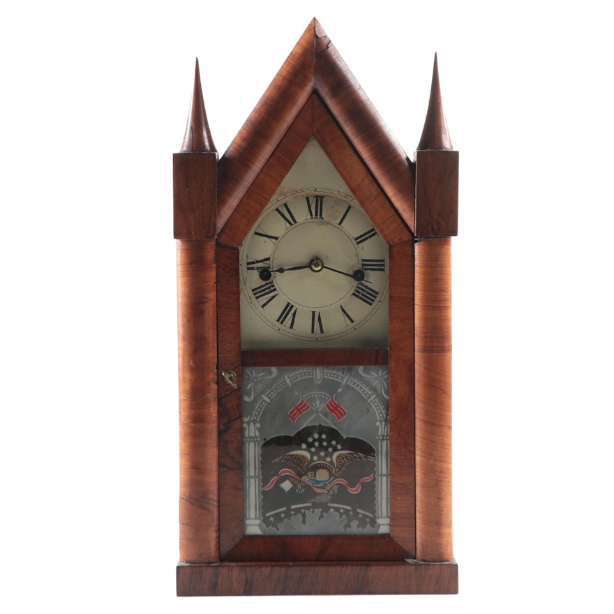 Terry & Andrews Rosewood Veneered Steeple Clock, Late 19th Century