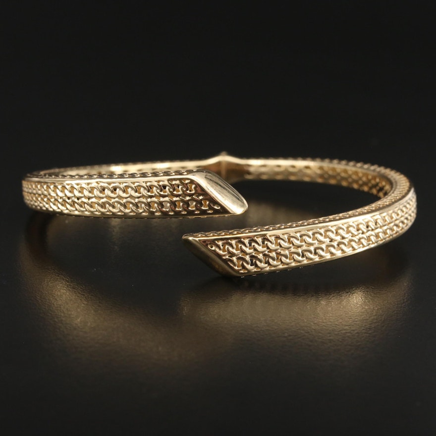14K Textured Bypass Hinged Cuff